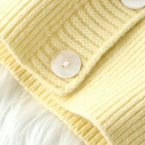 Yellow Casual Women's button down Long Sleeve Hooded Knit Cardigan - Picture 5 of 6